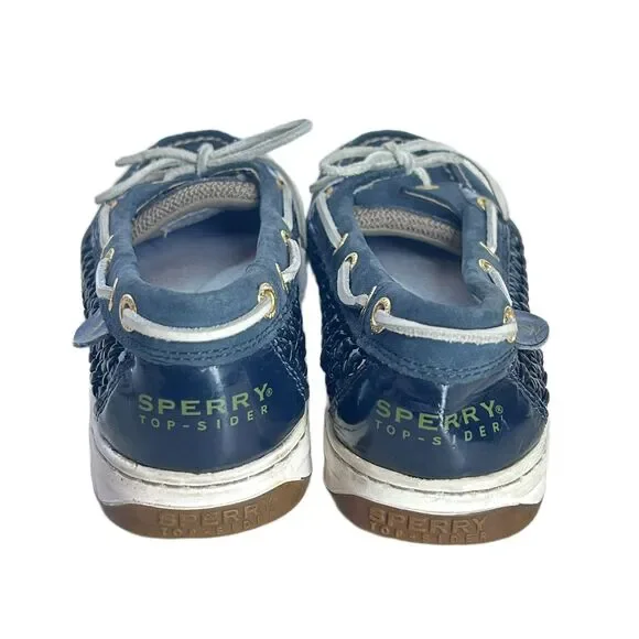 Sperry Topsider Boat Shoes Womens 7.5 Navy Blue Open Weave Leather - Picture 7 of 10